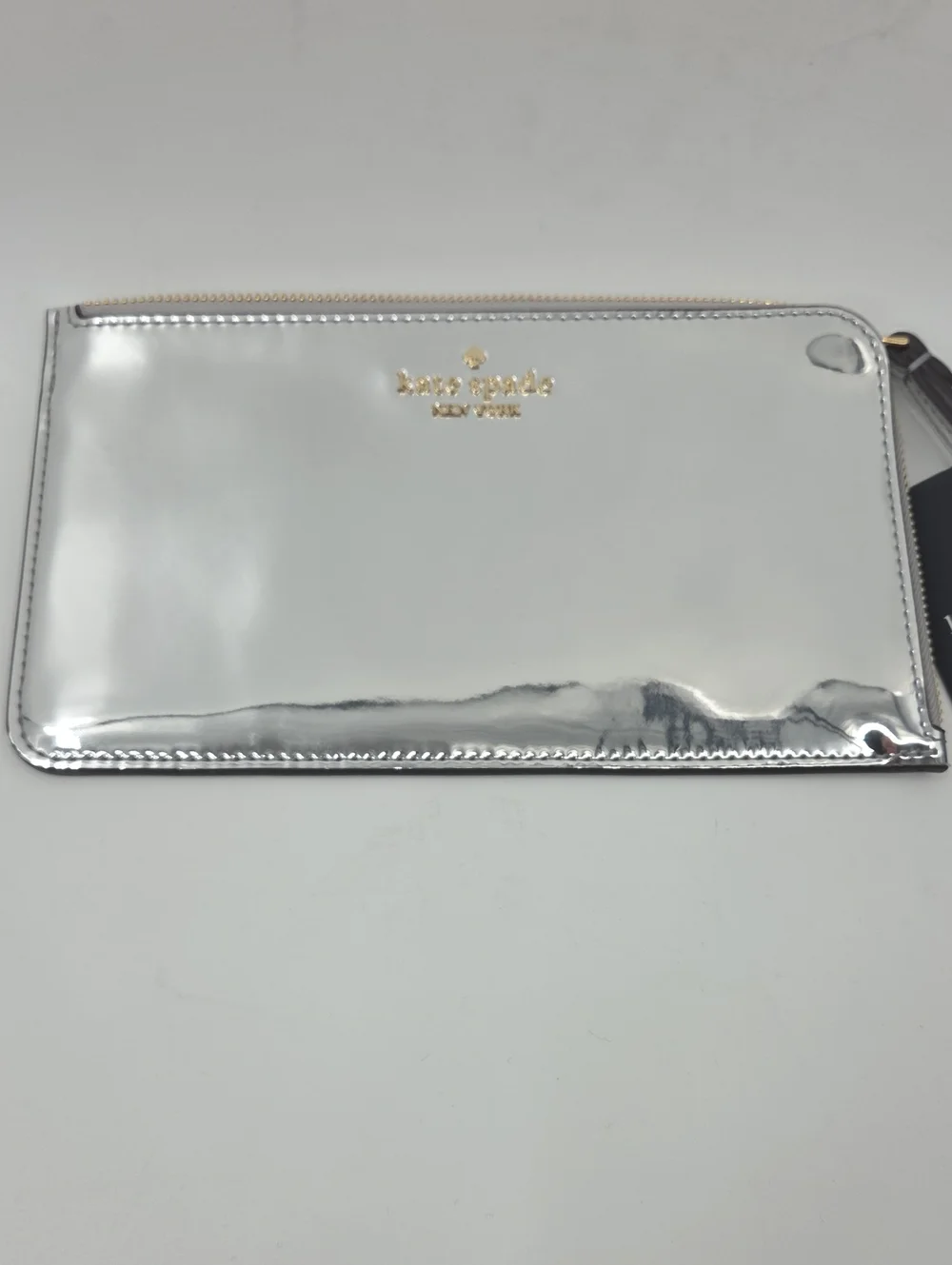 kate spade Metallic Silver Zip Wristlet